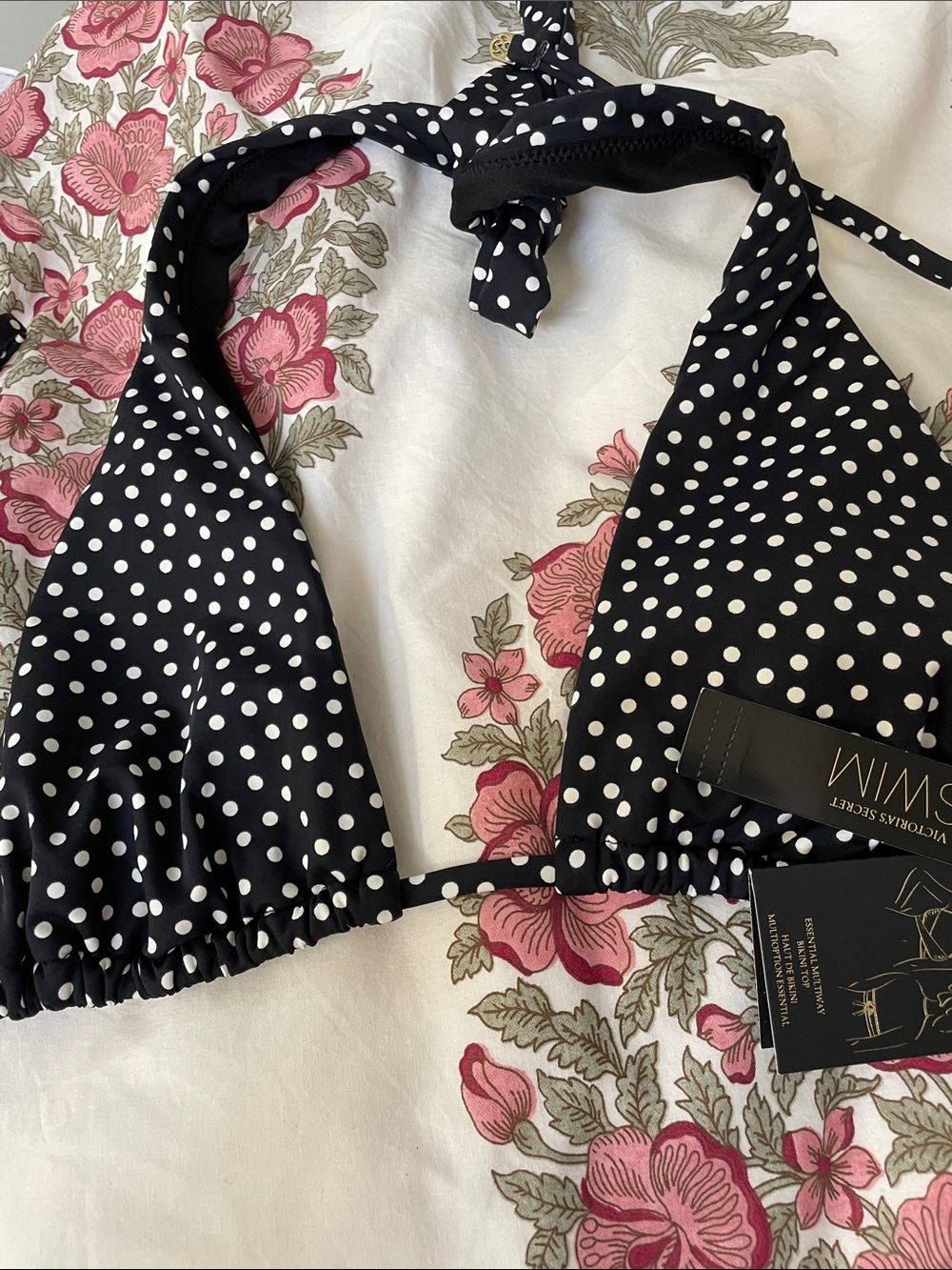 Victoria's Secret Black & White Polka Dot Halter Bikini Top - NEW - XS